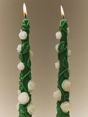 Anthropologie Rose Vine Taper Candles, Set of 2 NIB